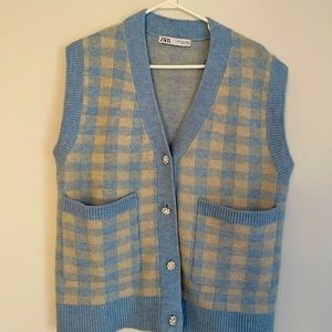 Baby blue cardigan with crystal flower buttons